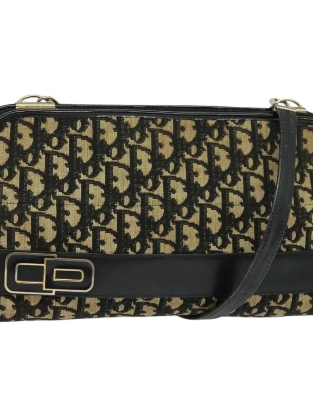 Christian Dior Trotter Canvas Shoulder Bag Navy Gold Auth 122509 - Picture 1 of 16